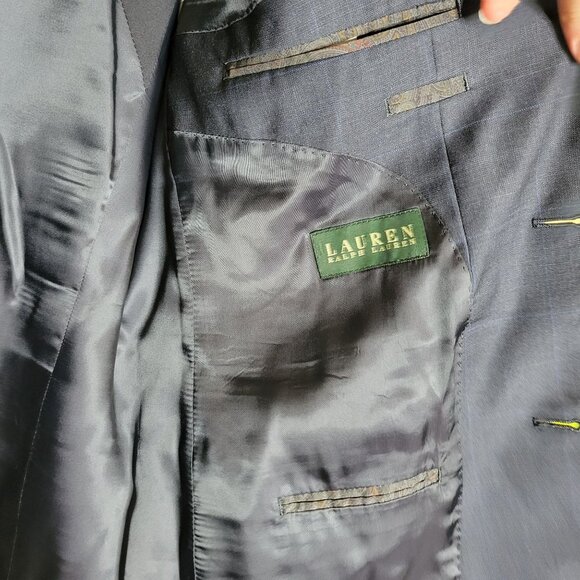 Lauren Ralph Lauren Blazer Men's 44L Flawed Wool Plaid Navy Blue Old Money Acade - Picture 10 of 12